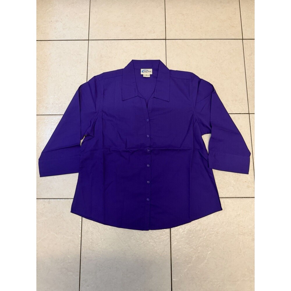 Las Olas Shirt Womens Size M Purple Button Up Wrinkle Resistant 3/4 Sleeve